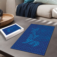 Hawaiian Monk Seal and Whale Puzzle Kakau Tribal Pattern Blue Color