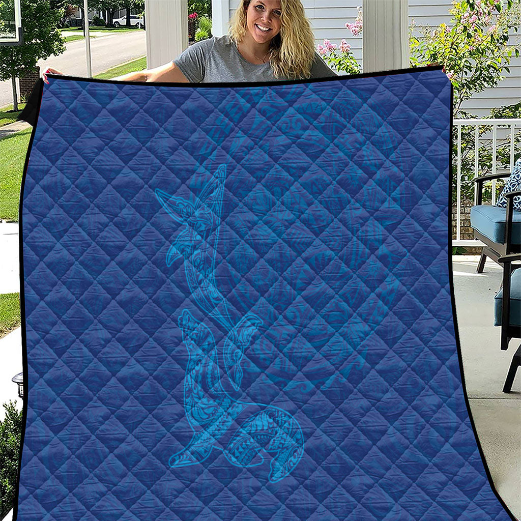 Hawaiian Monk Seal and Whale Quilt Kakau Tribal Pattern Blue Color