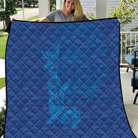 Hawaiian Monk Seal and Whale Quilt Kakau Tribal Pattern Blue Color
