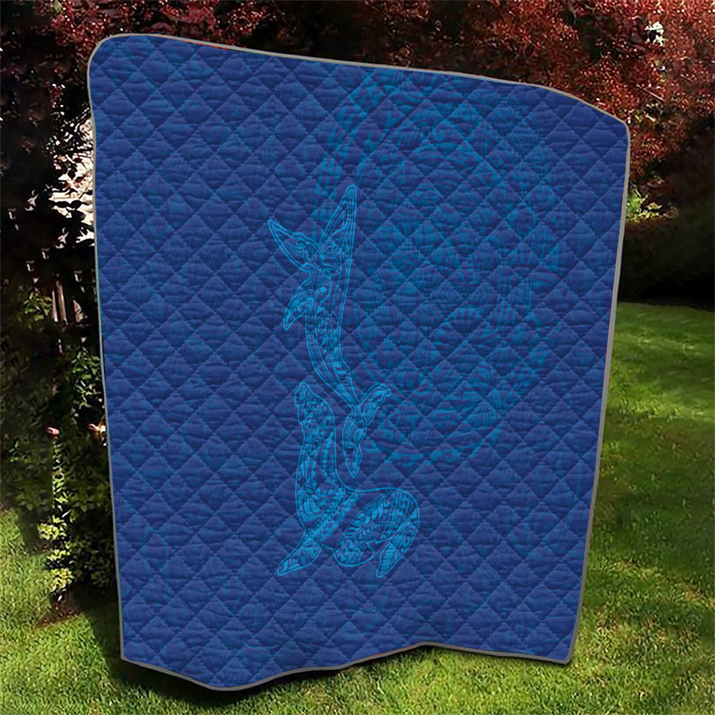 Hawaiian Monk Seal and Whale Quilt Kakau Tribal Pattern Blue Color