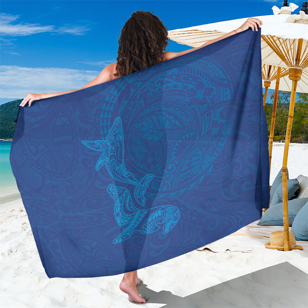 Hawaiian Monk Seal and Whale Sarong Kakau Tribal Pattern Blue Color