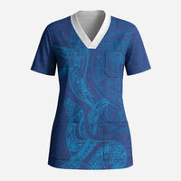 Hawaiian Monk Seal and Whale Scrub Top Kakau Tribal Pattern Blue Color