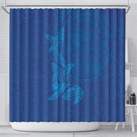 Hawaiian Monk Seal and Whale Shower Curtain Kakau Tribal Pattern Blue Color
