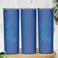 Hawaiian Monk Seal and Whale Skinny Tumbler Kakau Tribal Pattern Blue Color