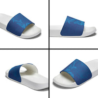 Hawaiian Monk Seal and Whale Slide Sandals Kakau Tribal Pattern Blue Color