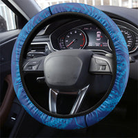 Hawaiian Monk Seal and Whale Steering Wheel Cover Kakau Tribal Pattern Blue Color
