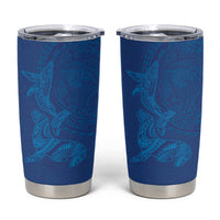 Hawaiian Monk Seal and Whale Tumbler Cup Kakau Tribal Pattern Blue Color