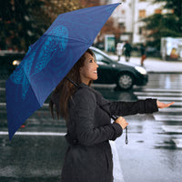 Hawaiian Monk Seal and Whale Umbrella Kakau Tribal Pattern Blue Color