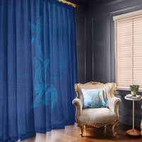Hawaiian Monk Seal and Whale Window Curtain Kakau Tribal Pattern Blue Color