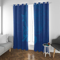 Hawaiian Monk Seal and Whale Window Curtain Kakau Tribal Pattern Blue Color