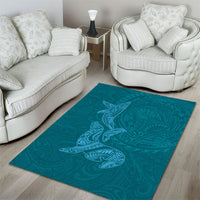 Hawaiian Monk Seal and Whale Area Rug Kakau Tribal Pattern Teal Color