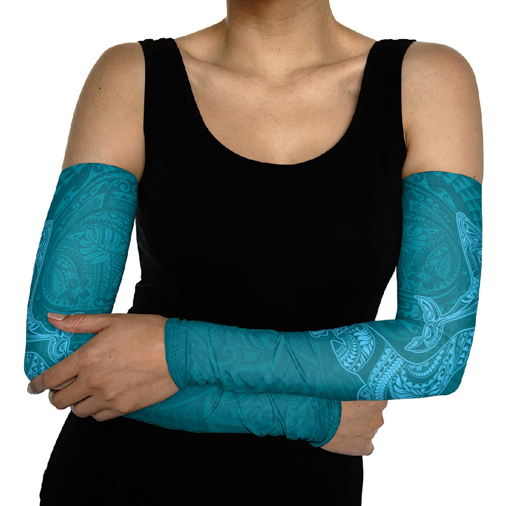 Hawaiian Monk Seal and Whale Arm Sleeves Kakau Tribal Pattern Teal Color