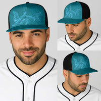 Hawaiian Monk Seal and Whale Baseball Net Cap Kakau Tribal Pattern Teal Color