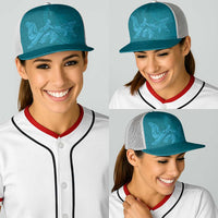 Hawaiian Monk Seal and Whale Baseball Net Cap Kakau Tribal Pattern Teal Color