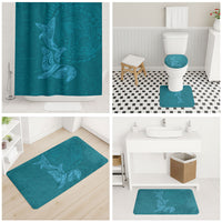 Hawaiian Monk Seal and Whale Bathroom Set Kakau Tribal Pattern Teal Color