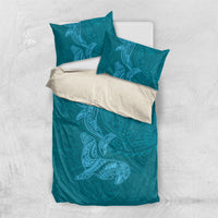 Hawaiian Monk Seal and Whale Bedding Set Kakau Tribal Pattern Teal Color