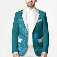 Hawaiian Monk Seal and Whale Blazer Kakau Tribal Pattern Teal Color