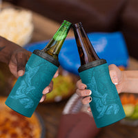 Hawaiian Monk Seal and Whale 4 in 1 Can Cooler Tumbler Kakau Tribal Pattern Teal Color