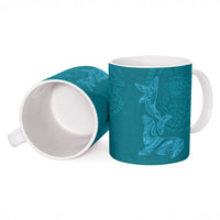 Hawaiian Monk Seal and Whale Ceramic Mug Kakau Tribal Pattern Teal Color