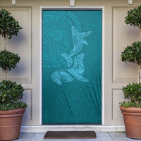 Hawaiian Monk Seal and Whale Door Cover Kakau Tribal Pattern Teal Color