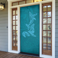 Hawaiian Monk Seal and Whale Door Cover Kakau Tribal Pattern Teal Color