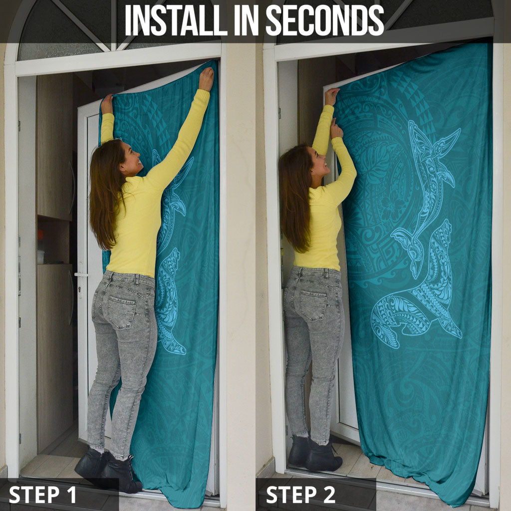 Hawaiian Monk Seal and Whale Door Cover Kakau Tribal Pattern Teal Color