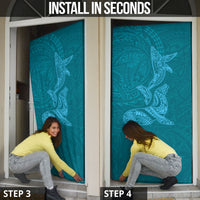 Hawaiian Monk Seal and Whale Door Cover Kakau Tribal Pattern Teal Color