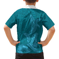 Hawaiian Monk Seal and Whale Family Matching Puletasi and Hawaiian Shirt Kakau Tribal Pattern Teal Color LT03 - Polynesian Pride