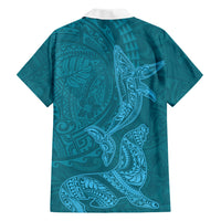 Hawaiian Monk Seal and Whale Family Matching Puletasi and Hawaiian Shirt Kakau Tribal Pattern Teal Color LT03 - Polynesian Pride