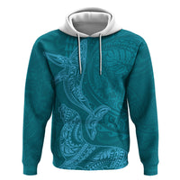 Hawaiian Monk Seal and Whale Hoodie Kakau Tribal Pattern Teal Color