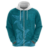 Hawaiian Monk Seal and Whale Hoodie Kakau Tribal Pattern Teal Color