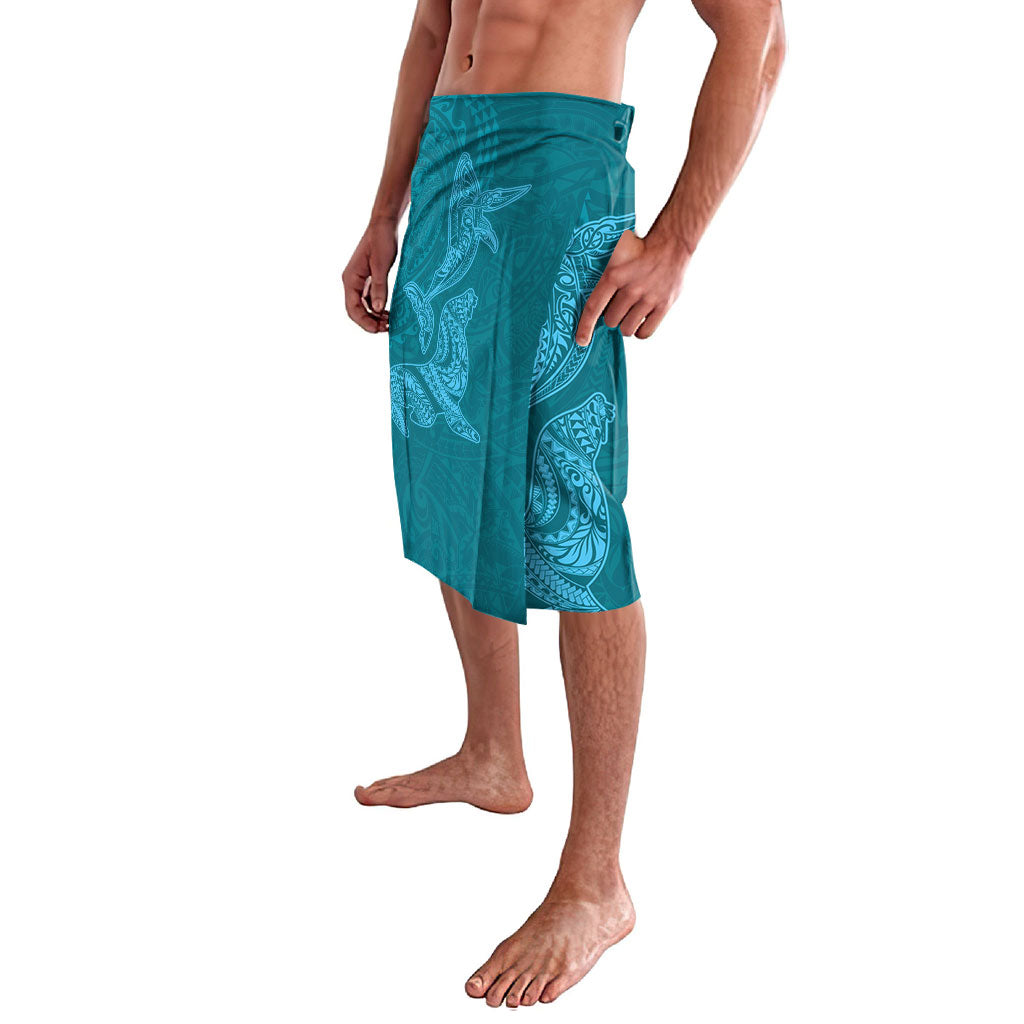 Hawaiian Monk Seal and Whale Lavalava Kakau Tribal Pattern Teal Color