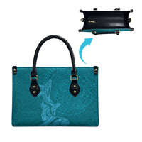 Hawaiian Monk Seal and Whale Leather Bag Kakau Tribal Pattern Teal Color