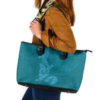 Hawaiian Monk Seal and Whale Leather Tote Bag Kakau Tribal Pattern Teal Color
