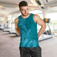 Hawaiian Monk Seal and Whale Men Tank Top Kakau Tribal Pattern Teal Color