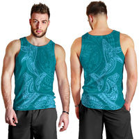 Hawaiian Monk Seal and Whale Men Tank Top Kakau Tribal Pattern Teal Color