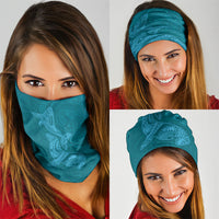 Hawaiian Monk Seal and Whale Neck Gaiter Kakau Tribal Pattern Teal Color