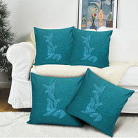 Hawaiian Monk Seal and Whale Pillow Cover Kakau Tribal Pattern Teal Color