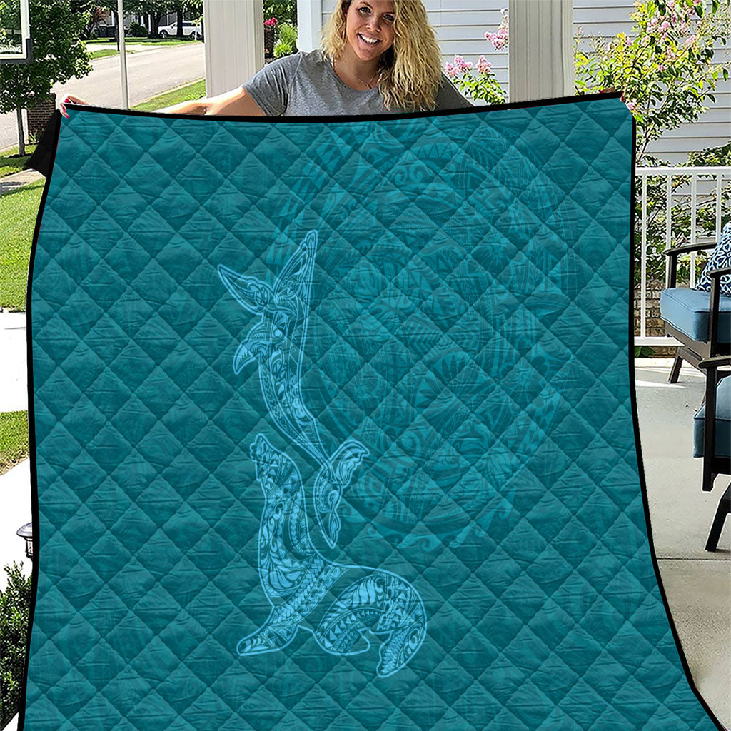 Hawaiian Monk Seal and Whale Quilt Kakau Tribal Pattern Teal Color