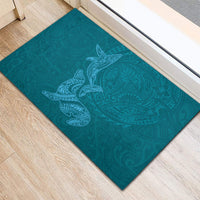 Hawaiian Monk Seal and Whale Rubber Doormat Kakau Tribal Pattern Teal Color
