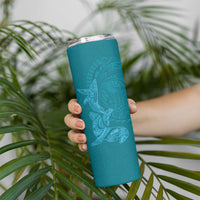 Hawaiian Monk Seal and Whale Skinny Tumbler Kakau Tribal Pattern Teal Color