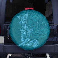 Hawaiian Monk Seal and Whale Spare Tire Cover Kakau Tribal Pattern Teal Color