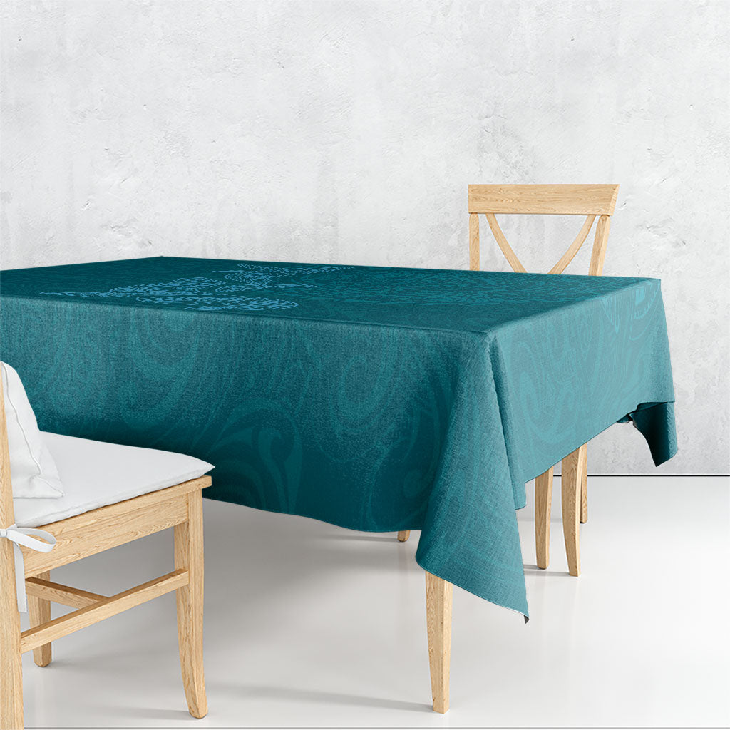Hawaiian Monk Seal and Whale Tablecloth Kakau Tribal Pattern Teal Color