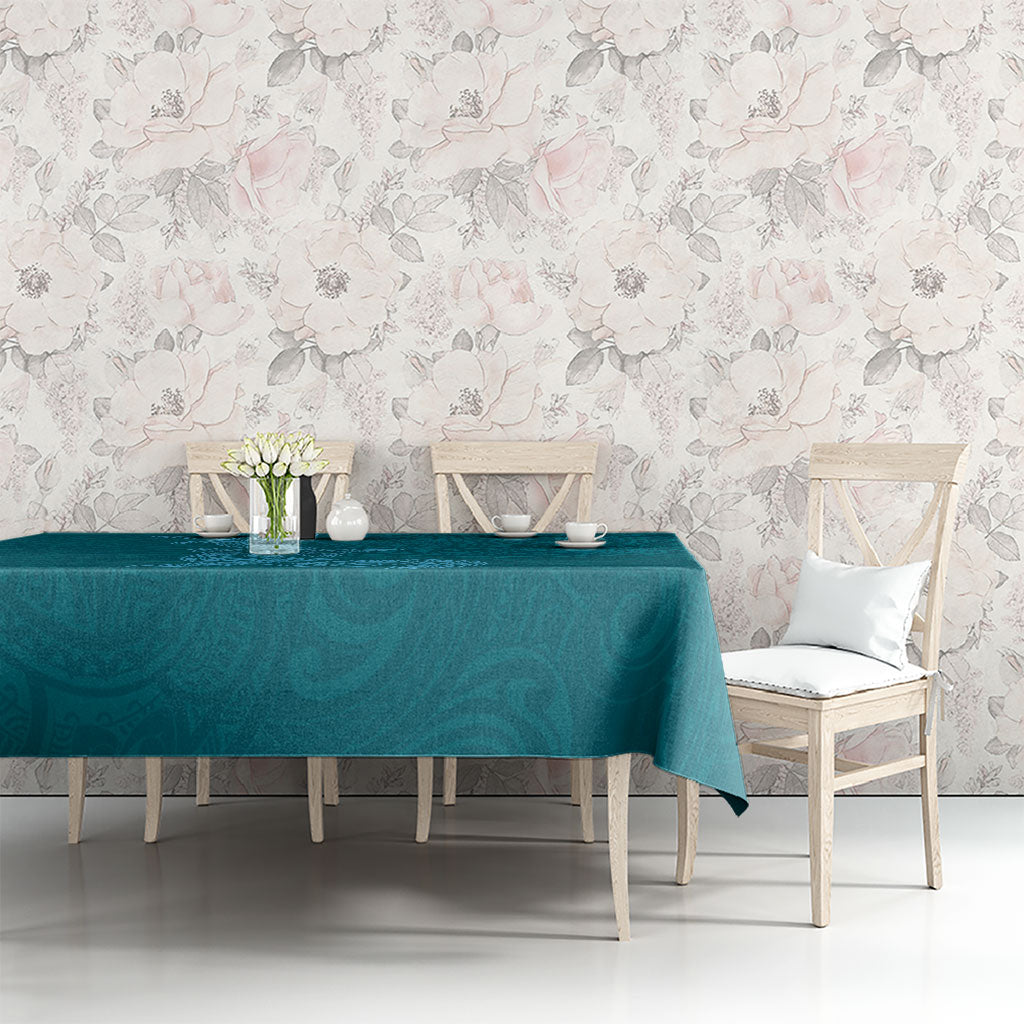 Hawaiian Monk Seal and Whale Tablecloth Kakau Tribal Pattern Teal Color