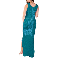 Hawaiian Monk Seal and Whale Tank Maxi Dress Kakau Tribal Pattern Teal Color