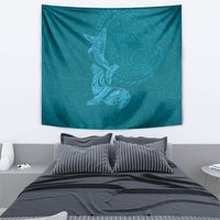 Hawaiian Monk Seal and Whale Tapestry Kakau Tribal Pattern Teal Color