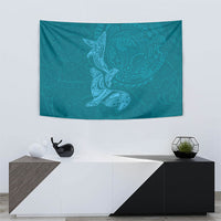 Hawaiian Monk Seal and Whale Tapestry Kakau Tribal Pattern Teal Color