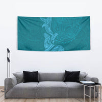 Hawaiian Monk Seal and Whale Tapestry Kakau Tribal Pattern Teal Color