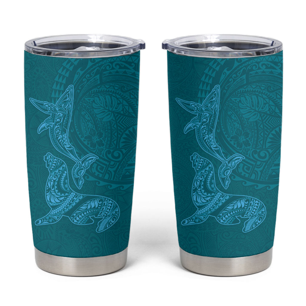 Hawaiian Monk Seal and Whale Tumbler Cup Kakau Tribal Pattern Teal Color