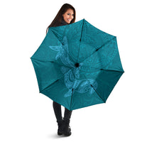 Hawaiian Monk Seal and Whale Umbrella Kakau Tribal Pattern Teal Color